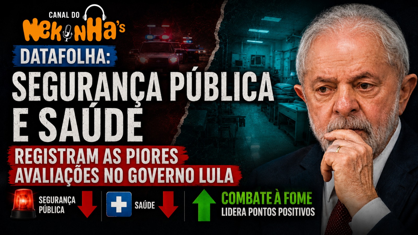 Datafolha: Segurança pública e saúde registram as piores avaliações no Governo Lula; combate à fome lidera pontos positivos