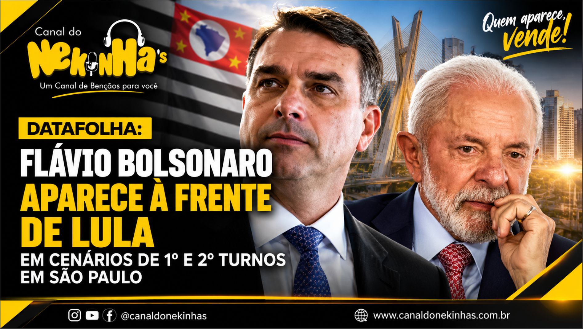 Datafolha: Flávio Bolsonaro aparece à frente de Lula em cenários de 1º e 2º turnos em São Paulo