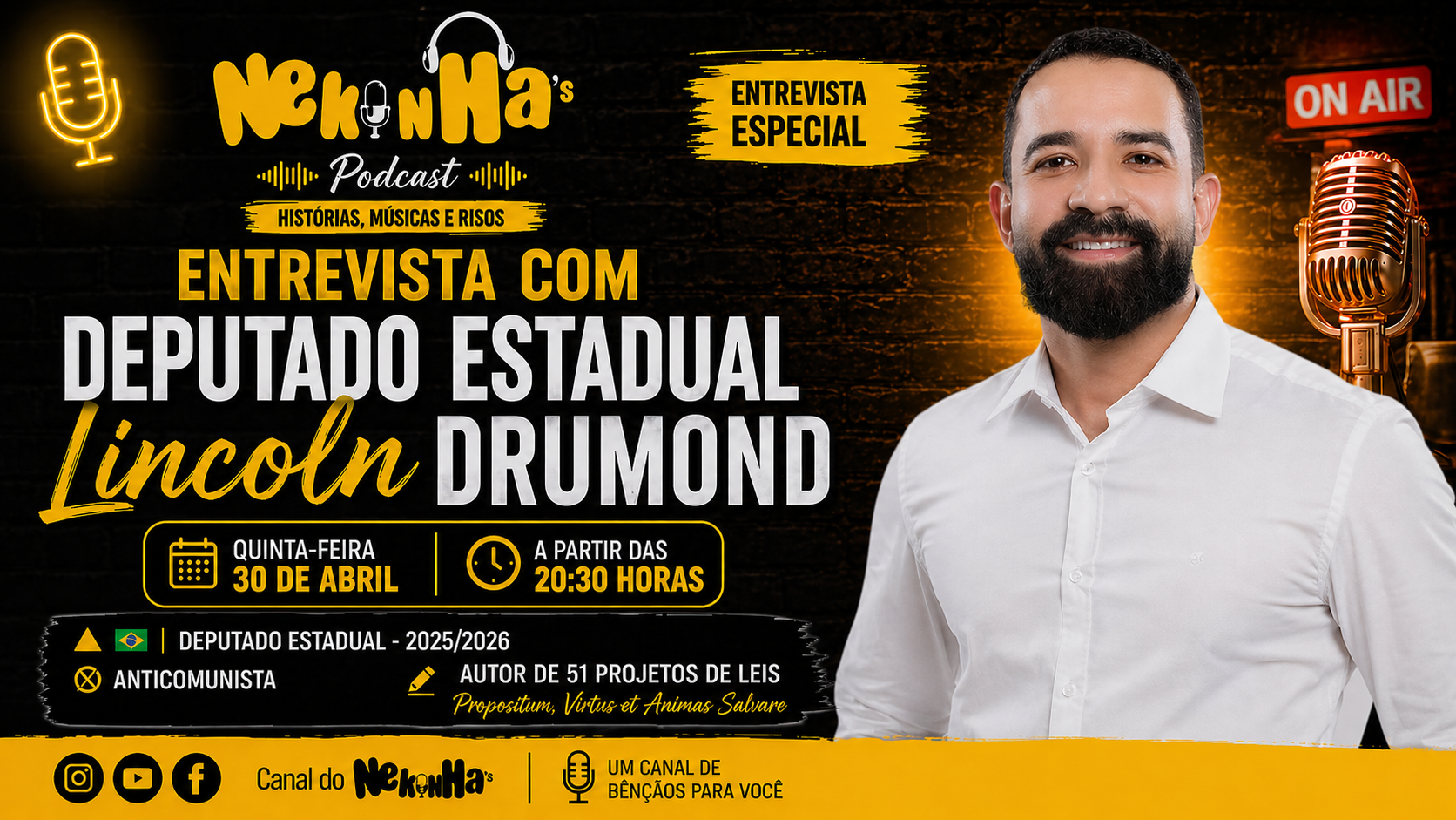 Nekinhas Podcast recebe Lincoln Drumond em episódio com foco em política regional e posicionamento ideológico