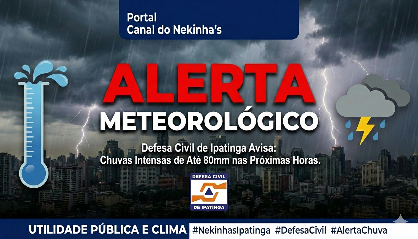 UTILIDADE PÚBLICA E CLIMA -  ALERTA METEOROLÓGICO: Defesa Civil de Ipatinga Avisa Sobre Chuvas Intensas de Até 80mm nas Próximas Horas