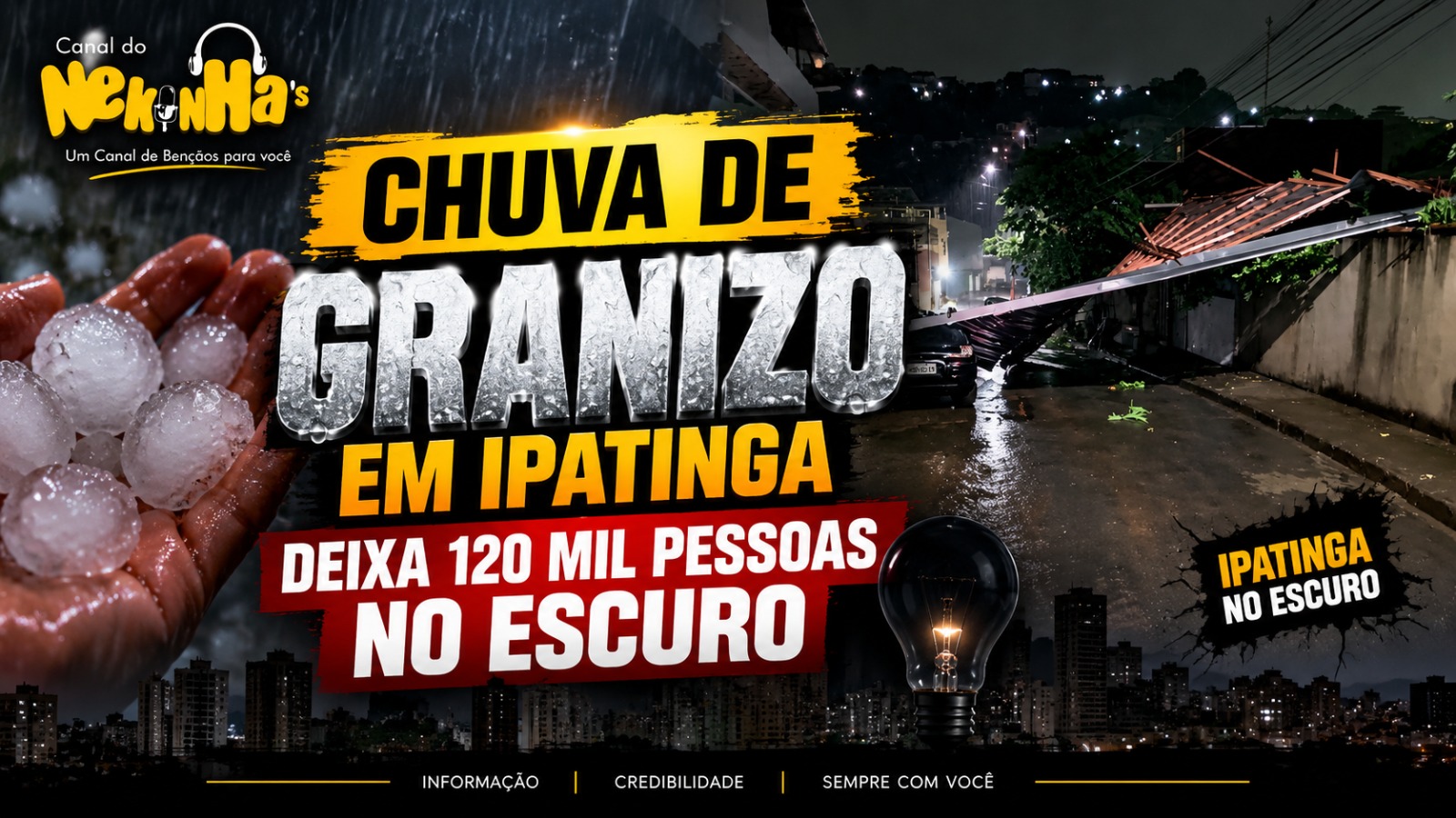 Chuva de granizo em Ipatinga  deixa 120 mil pessoas no escuro