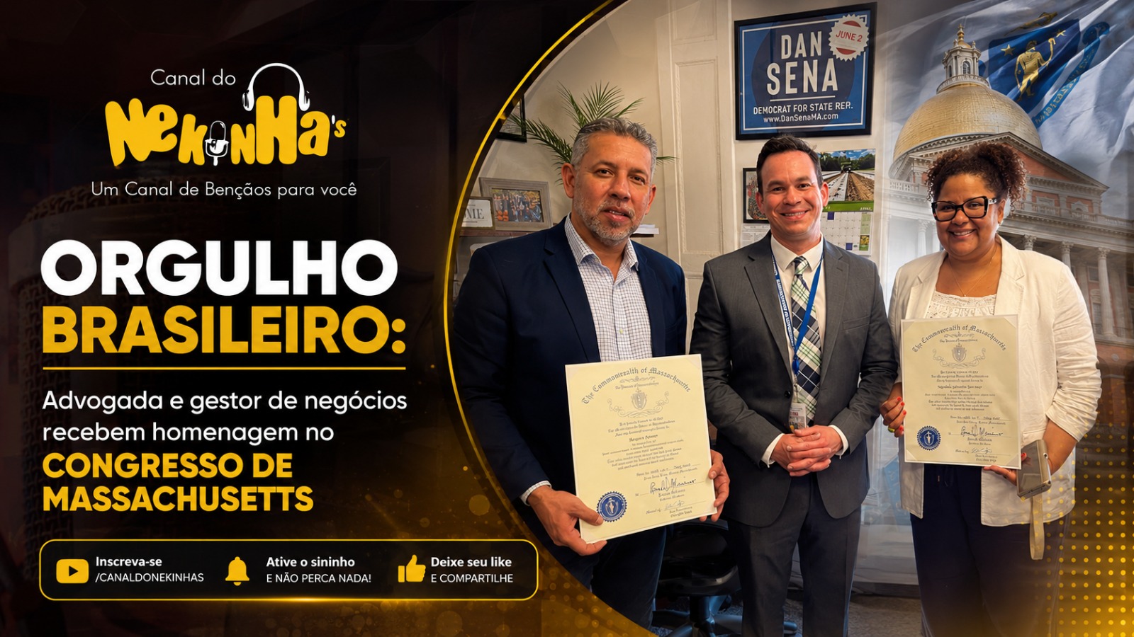 Orgulho Brasileiro: Advogada e gestor de negócios recebem homenagem no Congresso de Massachusetts