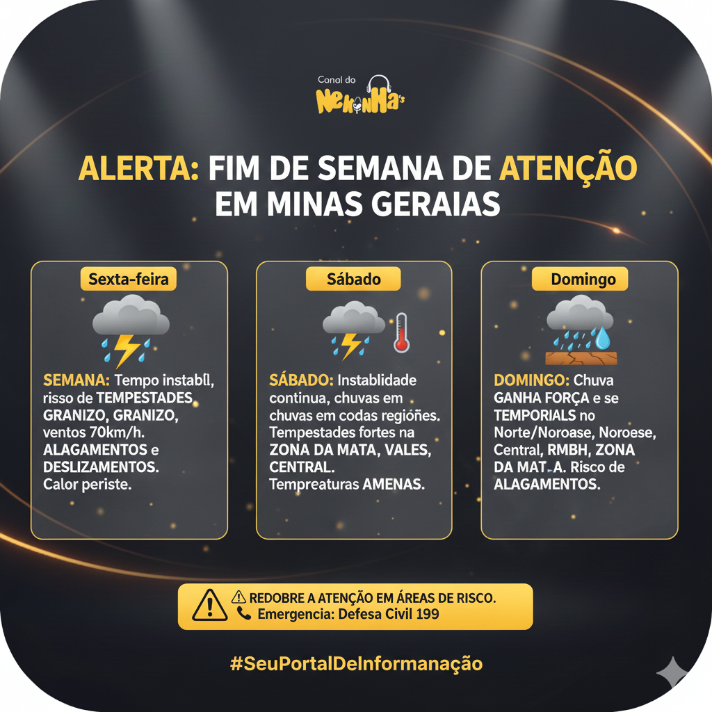 ALERTA: Minas Gerais entra em estado de atenção com previsão de tempestades para o fim de semana